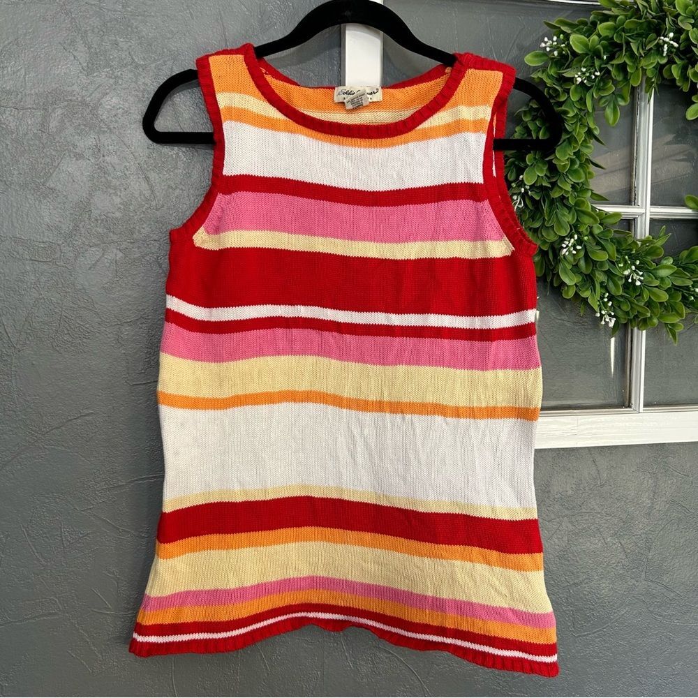 Vintage Eddie Bauer Colorful Striped Sleeveless sweater knit Top women's medium